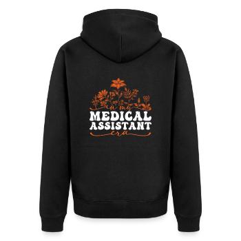 In My Medical Assistant Era Mit Blumenmotiv - Unisex Premium Bio Zip Hoodie - Schwarz - Hinten - Nico (187cm)