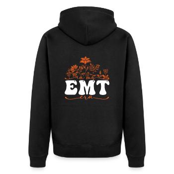 In My EMT Era Mit Blumenmotiv - Unisex Premium Bio Zip Hoodie - Schwarz - Hinten - Nico (187cm)