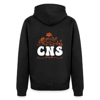 In My CNS Era Blumen und Natur Kunst - Unisex Premium Bio Zip Hoodie - Schwarz - Hinten - Nico (187cm)