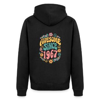 Awesome Since 1967 Blumen Hippie Geboren Jahr 1967 - Unisex Premium Bio Zip Hoodie - Schwarz - Hinten - Nico (187cm)