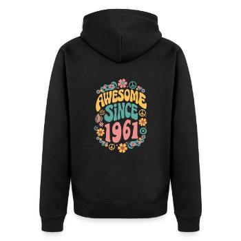 Awesome Since 1961 Flowers Hippie Born Year 1961 - Unisex Premium Organic Zip Hoodie - black - Back - Nico (187cm)