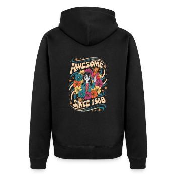 Vintage 1988 Hippie Anniversaire Rétro Fleurs - Veste à capuche bio Premium Unisexe - noir - Dos - Nico (187cm)