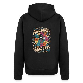 Vintage 1991 Hippie Anniversaire Rétro Floral - Veste à capuche bio Premium Unisexe - noir - Dos - Nico (187cm)
