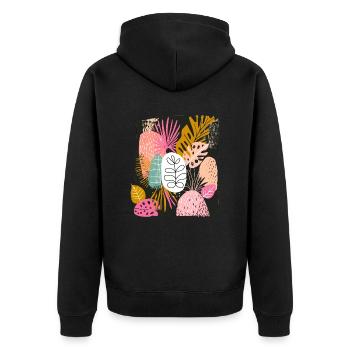 Bunte Tropische Blätter Abstrakte Kunst - Unisex Premium Bio Zip Hoodie - Schwarz - Hinten - Nico (187cm)