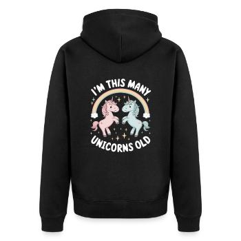 Ich Bin So Viele Einhörner Alt - Kinder 2 Jahre - Unisex Premium Bio Zip Hoodie - Schwarz - Hinten - Nico (187cm)