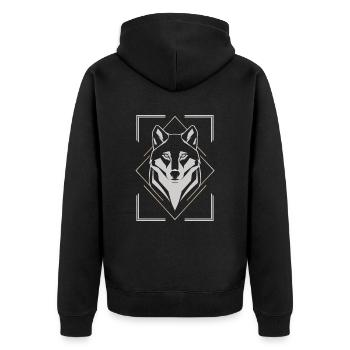 Stilvoller Wolfskopf Geometrisch - Unisex Premium Bio Zip Hoodie - Schwarz - Hinten - Nico (187cm)