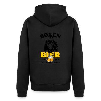 Boxen und Bier, darum bin ich hier - Spruch - Unisex Premium Bio Zip Hoodie - Schwarz - Hinten - Nico (187cm)