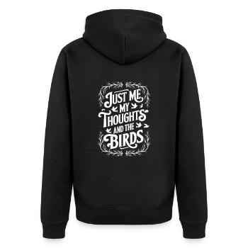 Nur Ich, Meine Gedanken Und Die Vögel - Silent - Unisex Premium Bio Zip Hoodie - Schwarz - Hinten - Nico (187cm)