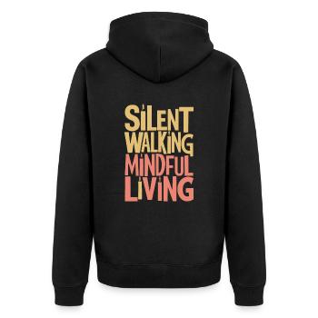 Silent Walking Achtsames Leben Mindful Living - Unisex Premium Bio Zip Hoodie - Schwarz - Hinten - Nico (187cm)