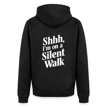 Pssst, Ich Bin Auf Einem Lautlosen Spaziergang - Unisex Premium Bio Zip Hoodie - Schwarz - Hinten - Nico (187cm)