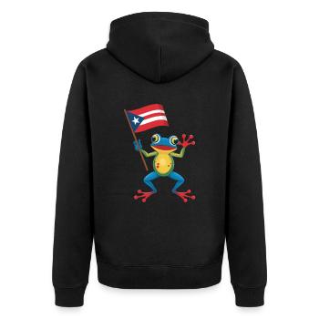 Puerto Rico Flag Coqui Frog with Flag - Unisex Premium Organic Zip Hoodie - black - Back - Nico (187cm)