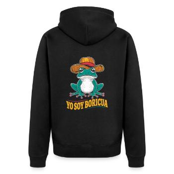 Yo Soy Boricua Puerto Rican Frosch Mit Hut - Unisex Premium Bio Zip Hoodie - Schwarz - Hinten - Nico (187cm)