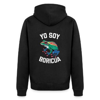 Yo Soy Boricua Frosch – Stolzes Puertoricaner - Unisex Premium Bio Zip Hoodie - Schwarz - Hinten - Nico (187cm)