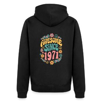 Awesome Since 1971 Blumen Hippie Geboren Jahr 1971 - Unisex Premium Bio Zip Hoodie - Schwarz - Hinten - Nico (187cm)