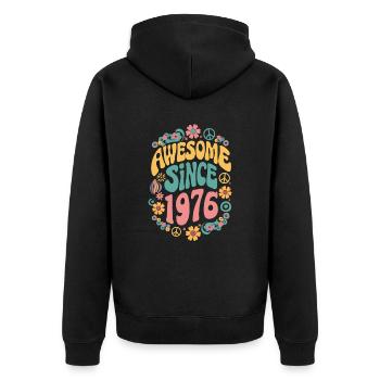Awesome Since 1976 Blumen Hippie Geboren Jahr 1976 - Unisex Premium Bio Zip Hoodie - Schwarz - Hinten - Nico (187cm)