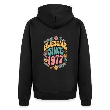 Awesome Since 1977 Blumen Hippie Geboren Jahr 1977 - Unisex Premium Bio Zip Hoodie - Schwarz - Hinten - Nico (187cm)