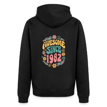 Awesome Since 1982 Blumen Hippie Geboren Jahr 1982 - Unisex Premium Bio Zip Hoodie - Schwarz - Hinten - Nico (187cm)