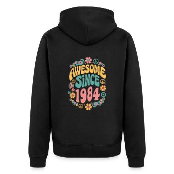 Awesome Since 1984 Blumen Hippie Geboren Jahr 1984 - Unisex Premium Bio Zip Hoodie - Schwarz - Hinten - Nico (187cm)