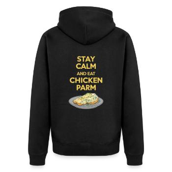 Stay calm and eat Chicken Parm Italian - Unisex Premium Organic Zip Hoodie - black - Back - Nico (187cm)