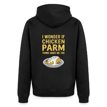 I wonder if Chicken Parm is thinking of me too - Unisex Premium Organic Zip Hoodie - black - Back - Nico (187cm)