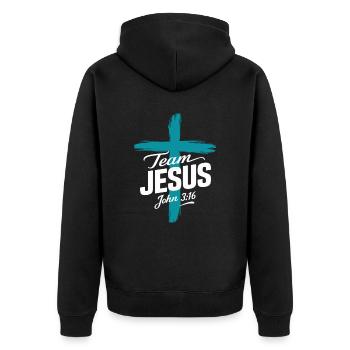Team Jesus John 3:16 Christian Church - Unisex Premium Organic Zip Hoodie - black - Back - Nico (187cm)