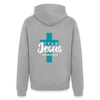 Team Jesus – Walking By Faith for Christians - Unisex Premium Organic Zip Hoodie - heather grey - Back - Nico (187cm)