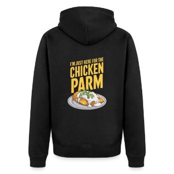 Ich Bin Nur Hier Für Das Chicken Parm - Unisex Premium Bio Zip Hoodie - Schwarz - Hinten - Nico (187cm)