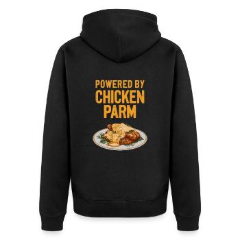 Propulsé par Poulet Parm - Poulet Parm Italien - Veste à capuche bio Premium Unisexe - noir - Dos - Nico (187cm)