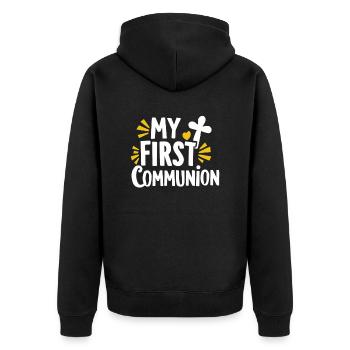 Meine Erste Kommunion Feier Erinnerung - Unisex Premium Bio Zip Hoodie - Schwarz - Hinten - Nico (187cm)