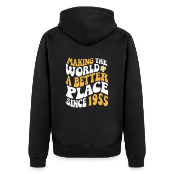 1955 Geburtstag Vintage Hippie Groovy - Unisex Premium Bio Zip Hoodie - Schwarz - Hinten - Nico (187cm)