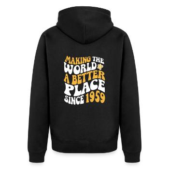 1959 Geburtstag Vintage Hippie Groovy - Unisex Premium Bio Zip Hoodie - Schwarz - Hinten - Nico (187cm)