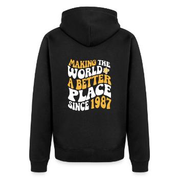 1987 Geburtstag Vintage Hippie Groovy - Unisex Premium Bio Zip Hoodie - Schwarz - Hinten - Nico (187cm)