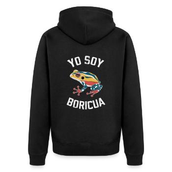 Yo Soy Boricua Buntes Froschmotiv für Puerto - Unisex Premium Bio Zip Hoodie - Schwarz - Hinten - Nico (187cm)