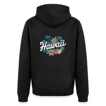 Hawaii Souvenir Tropische Blumen und Ananas - Unisex Premium Bio Zip Hoodie - Schwarz - Hinten - Nico (187cm)