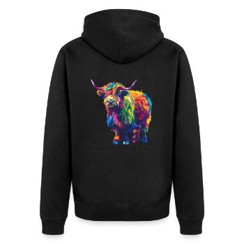 Yak Rainbow Bunte Farbenpracht Yak - Unisex Premium Bio Zip Hoodie - Schwarz - Hinten - Nico (187cm)