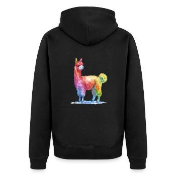 Buntes Lama Aquarell Malerei - Unisex Premium Bio Zip Hoodie - Schwarz - Hinten - Nico (187cm)