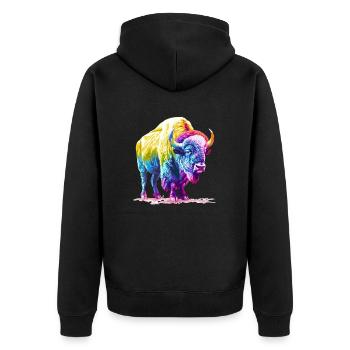 Colorful Buffalo Pop Art - Power and Nature - Unisex Premium Organic Zip Hoodie - black - Back - Nico (187cm)