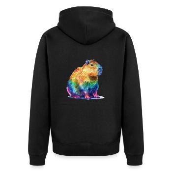Capybara Rainbow Colorful Capybara Portrait - Unisex Premium Organic Zip Hoodie - black - Back - Nico (187cm)