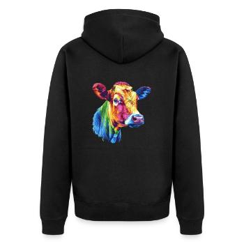 Bunte Kuh Regenbogen Kunstwerk - Unisex Premium Bio Zip Hoodie - Schwarz - Hinten - Nico (187cm)