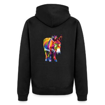 Donkey Rainbow Buntes Eselmotiv Kunstwerk - Unisex Premium Bio Zip Hoodie - Schwarz - Hinten - Nico (187cm)