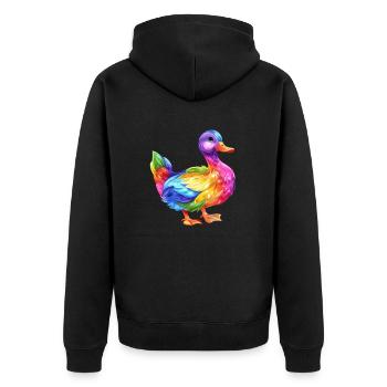 Bunte Ente Regenbogen Freudenbringer - Unisex Premium Bio Zip Hoodie - Schwarz - Hinten - Nico (187cm)