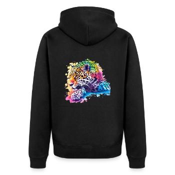 Colorful Leopard Artwork for Wildlife Lovers - Unisex Premium Organic Zip Hoodie - black - Back - Nico (187cm)
