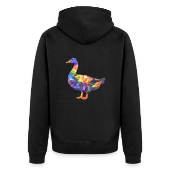 Bunte Gans Geometrisches Kunstwerk - Unisex Premium Bio Zip Hoodie - Schwarz - Hinten - Nico (187cm)