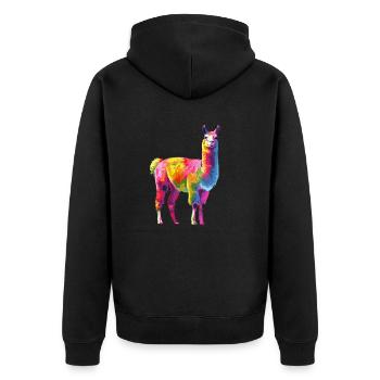 Lama Alpaka Regenbogen Kunstwerk - Unisex Premium Bio Zip Hoodie - Schwarz - Hinten - Nico (187cm)