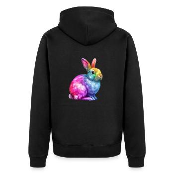 Bunter Regenbogen Hase Kunstwerk - Unisex Premium Bio Zip Hoodie - Schwarz - Hinten - Nico (187cm)