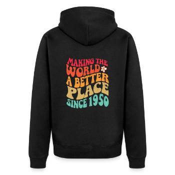 Anniversaire des années 1950 Vintage Hippie Groovy - Veste à capuche bio Premium Unisexe - noir - Dos - Nico (187cm)