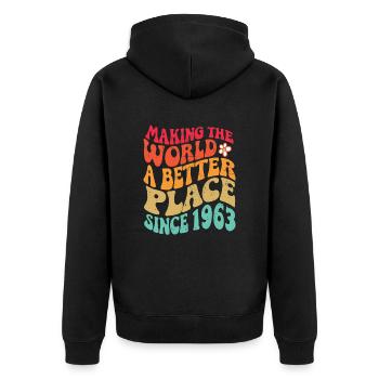 1963 Geburtstag Vintage Hippie Groovy - Unisex Premium Bio Zip Hoodie - Schwarz - Hinten - Nico (187cm)