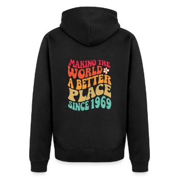 1969 Geburtstag Vintage Hippie Groovy - Unisex Premium Bio Zip Hoodie - Schwarz - Hinten - Nico (187cm)