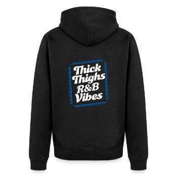 Thick Thighs R&B Vibes der 90er - Unisex Premium Bio Zip Hoodie - Schwarz - Hinten - Nico (187cm)