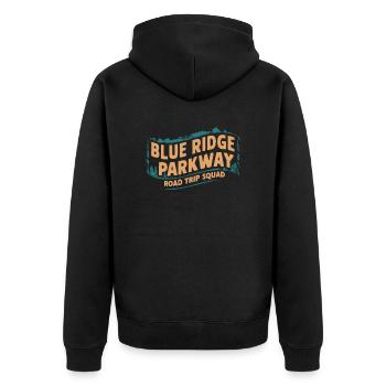 Blue Ridge Parkway Road Trip Squad - Unisex Premium Bio Zip Hoodie - Schwarz - Hinten - Nico (187cm)